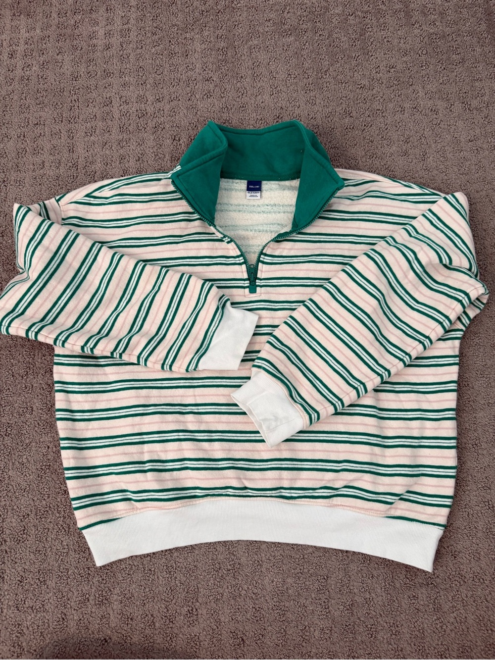 Old Navy Green-Striped Quarter-Zip Pullover